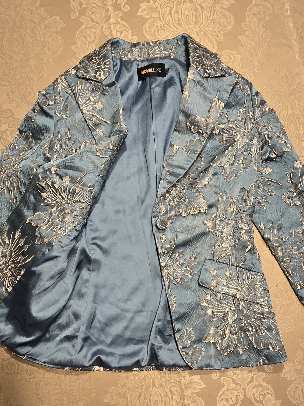 Novaluxe Blue Floral Brocade Blazer - Picture 4 of 5